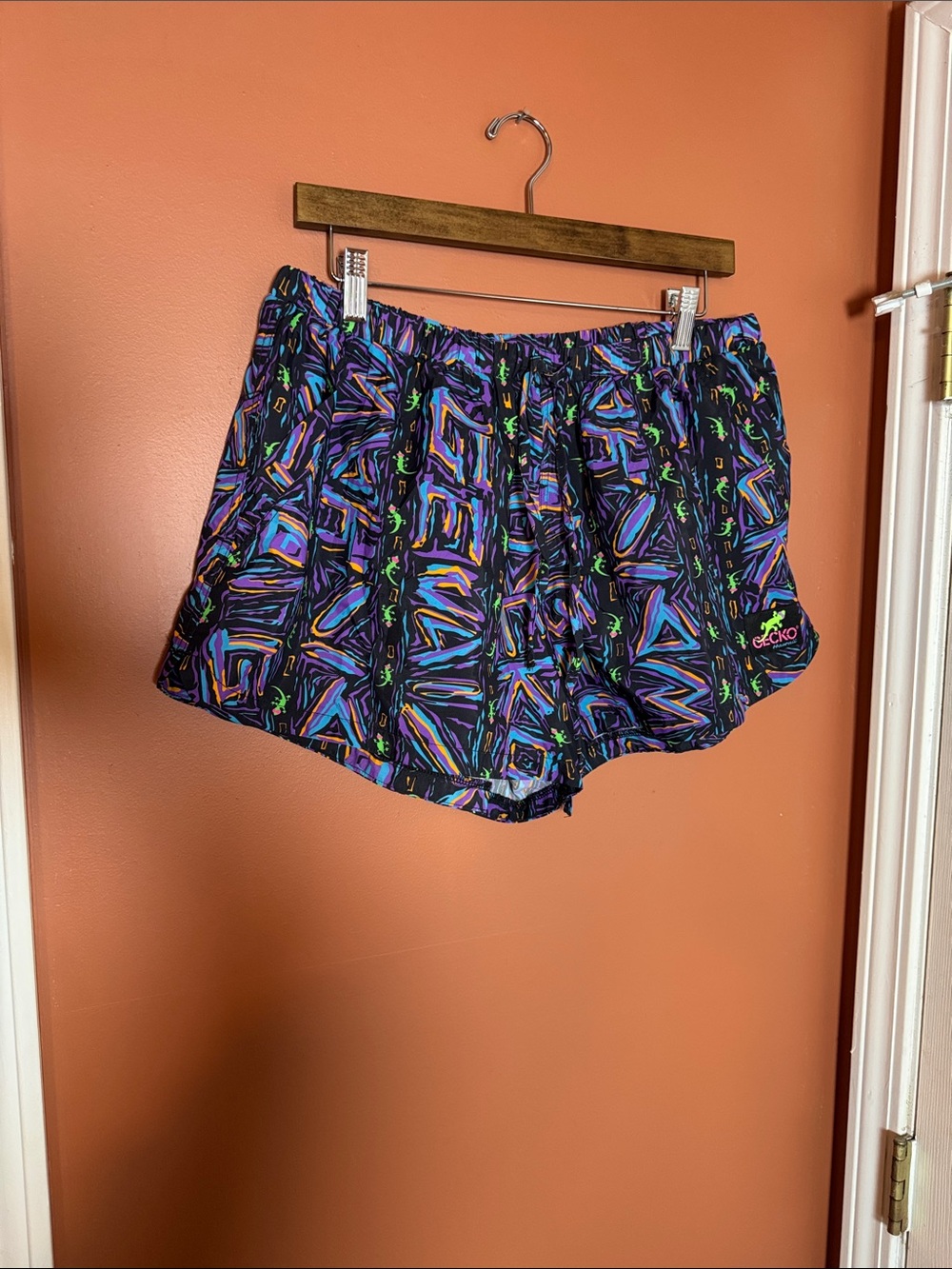 Gecko Hawaii Athletic Shorts with Neon Geometric Print